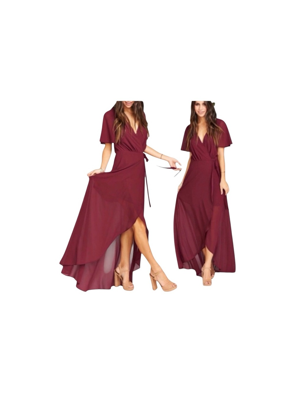 Show Me Your MuMu The “Noelle” Flutter Sleeves Wrap Dress In Burgundy Small